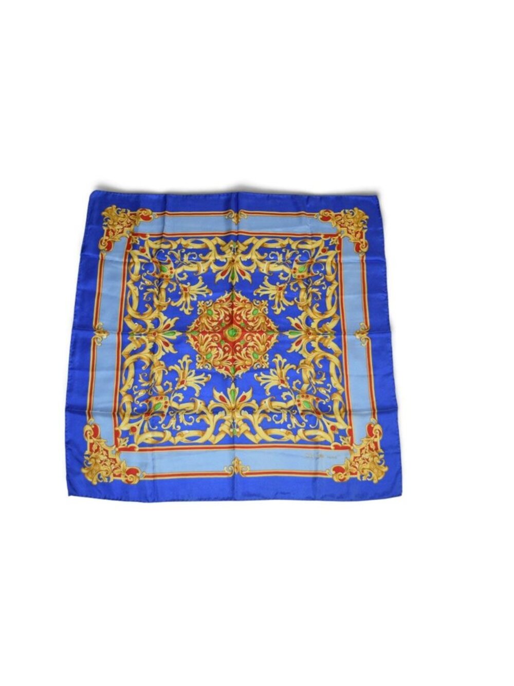 Celine Scarf Vintage Silk Blue Gold
